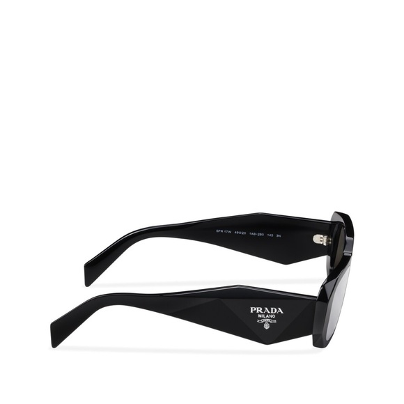 Prada Black Rectangular Mirrored Sunglasses Black Acetate Unisex - Picture 3 of 6